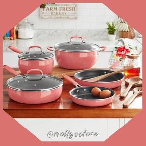 🌸 New The Pioneer Woman Frontier Speckle 12-Piece Aluminum Cookware, Pink